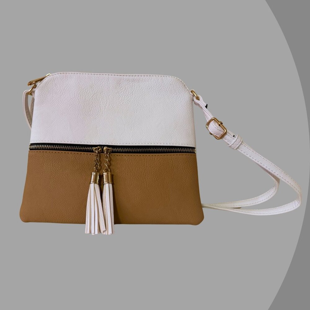 White Tan Two Tone Shoulder Bag Handbag
